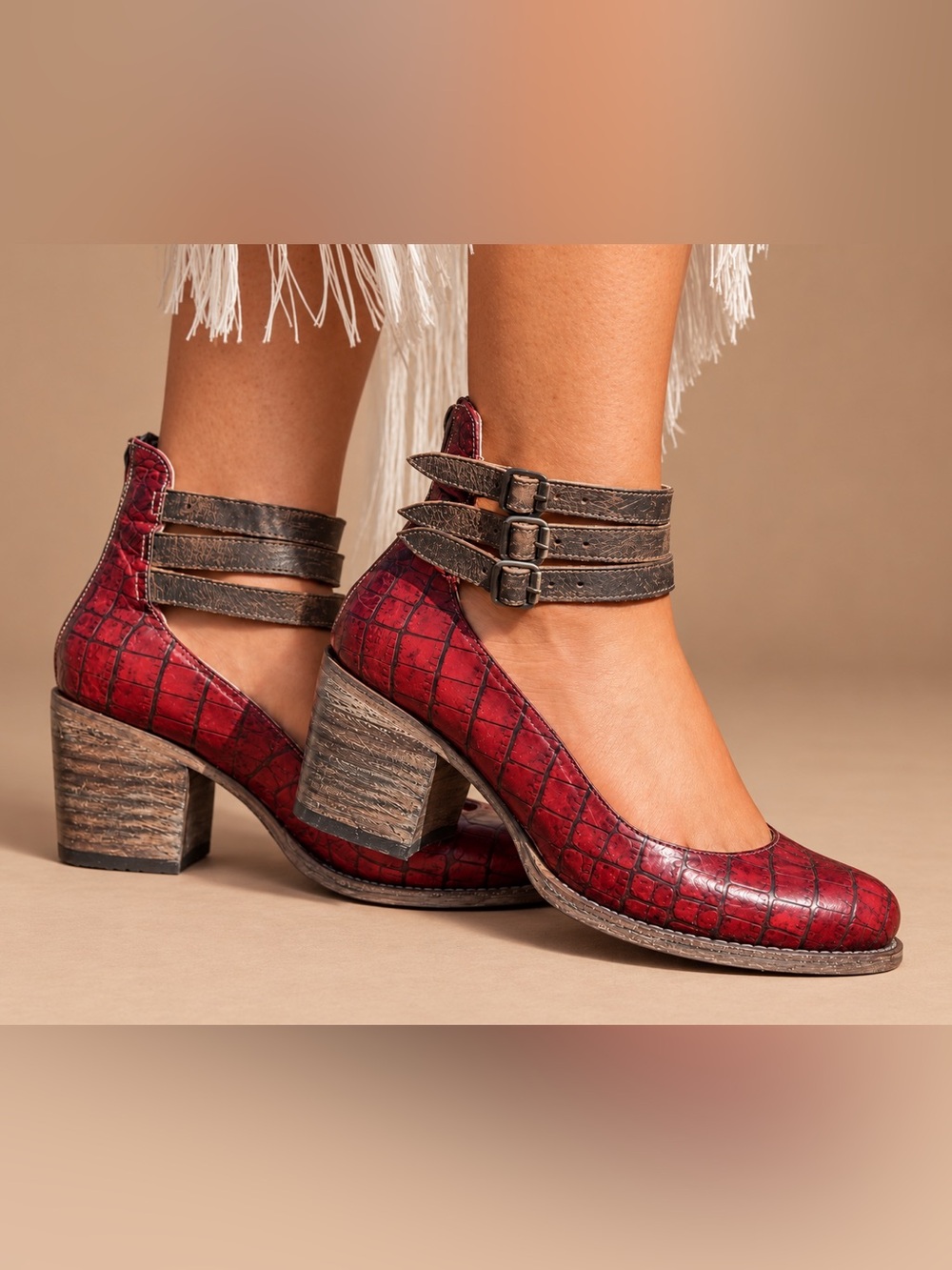Freebird Randi Red Croc Embossed Heels Size 7 Brand New